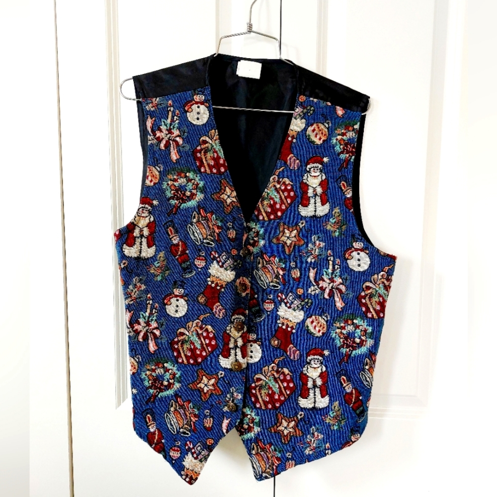 Mrs Clause Costume Tapestry Vest‎ Ugly Christmas Santa Wreath Vintage 90s Large